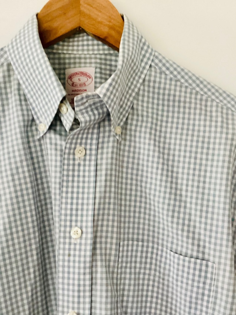 Brooks Brothers Madison Fit Shirt Mens S Blue White Check Button Up Long Sleeves
